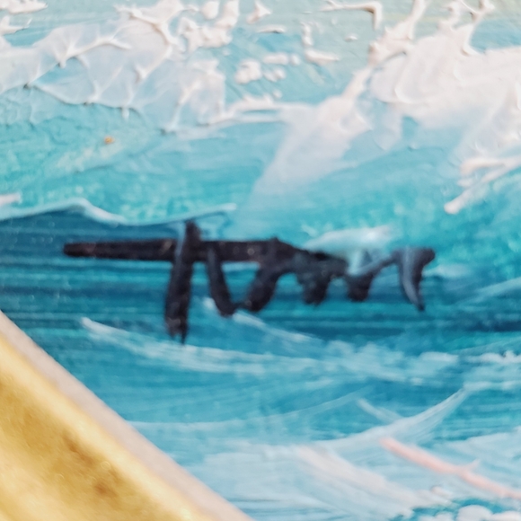 Original Oil Painting Seaside Scene Crashing Waves and Seagulls Signed - Picture 3 of 4